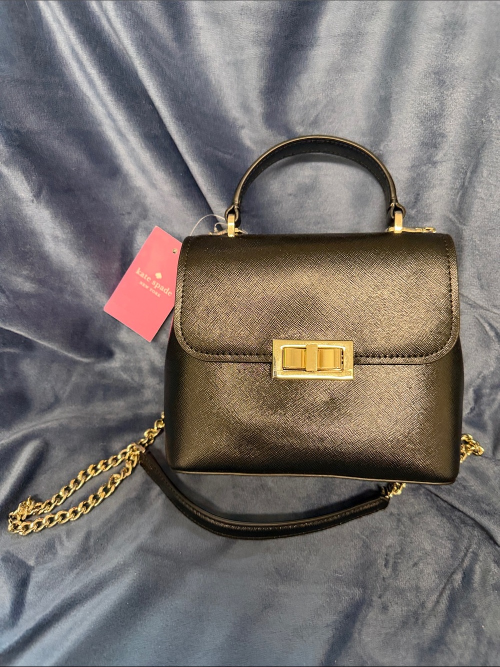 kate spade mini Black Leather Top-Handle Satchel with Gold Hardware